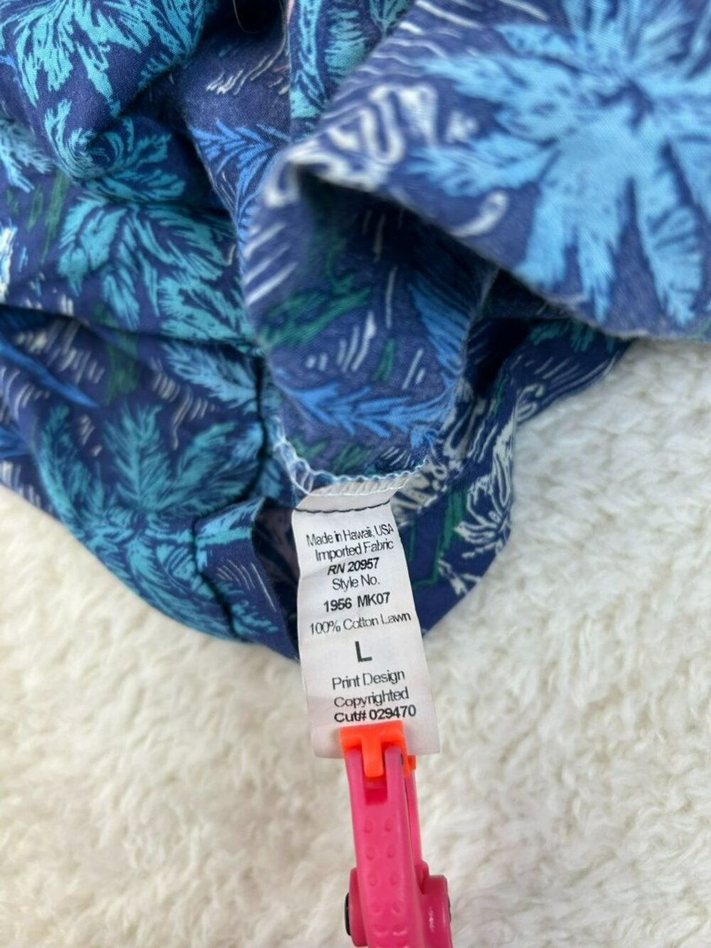 Tori Richard Mens Hawaiian Button-Down Shirt Blue Multi Large 100% Cotton Lawn - Picture 5 of 5